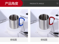 Tasse à café en acier inoxydable, gobelet de camping avec poignée mousqueton