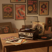Radio cassette double classique rétro en bois avec lecteur de disques vinyles AM/FM, lecteur CD, USB, SD, tourne-disque pour usage domestique