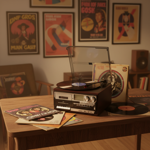 Radio cassette double classique rétro en bois avec lecteur de disques vinyles AM/FM, lecteur CD, USB, SD, tourne-disque pour usage domestique - Product Image 4