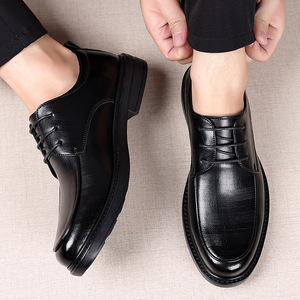 Men's Genuine Leather <b>Toe</b> Oxfords Lace-up Anti-Slip Solid Rubber Outsole Wedding Dress Shoes Autumn Black Formal Business Casual - Product Image 2