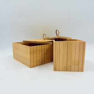 Square <b>Wooden</b> <b>Desk</b> Storage Box With Lid Bamboo Pencil Cup For Office School Supplies - Product Image 2