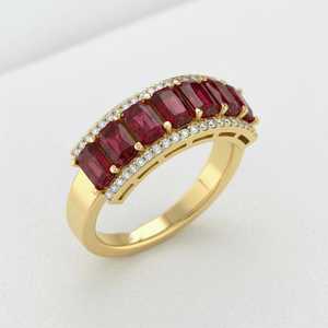 แหวนทองคำ 14KT สีเหลืองประดับไพลินสีชมพูและเพชรแบบครึ่งวง - Product Image 6