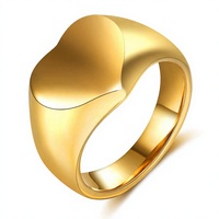 Meistverkaufter Personalisierter Modischer Edelstahl-Ring mit 12mm Herzform, Galvanisiert, Lasergraviertes Logo, Minimalistisch, Unisex