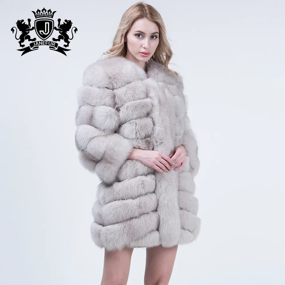 Janefur-abrigo de piel esponjosa para mujer, abrigo de piel de zorro largo de lujo, excelente para invierno