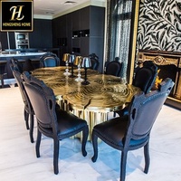 Meubles de maison, tables de luxe contemporaines irrégulières en acier inoxydable doré, tables coûteuses pour villas, ensemble de table à manger pour 8 personnes
