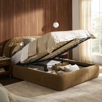 Lit double minimaliste italien en velours plissé luxueux et confortable, avec cadre en bois massif, lit bas pour petits espaces