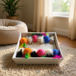 Set di 12 Giocattoli per Gatti con Topolino e Pallina in Peluche per Divertimento e Gioco - Product Image 2