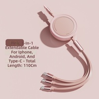 Câble de données rétractable trois-en-un en cuivre pur tressé TPE 66W 3A à charge rapide pour téléphones mobiles Android, ordinateurs et appareils photo