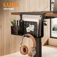 Support de rangement mural pour bureau DET09-01 avec panneau perforé, organisateur vertical à double fente, support pour ordinateur portable avec porte-stylo et crochet pour casque