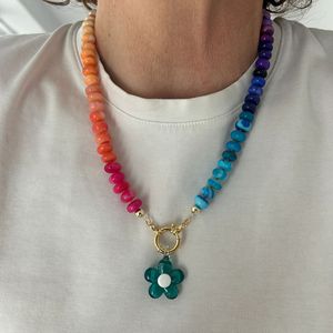 Kalung pantai Fashion musim panas perhiasan manik-manik buatan tangan untuk wanita kalung liontin bunga glasir berwarna - Product Image 4