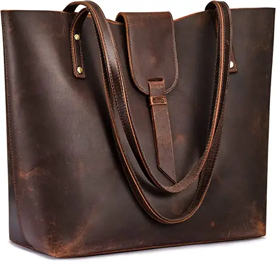 Custom Genuine Leather Tote Bag for Women with Purse Organizer Large Shoulder Handbag Work