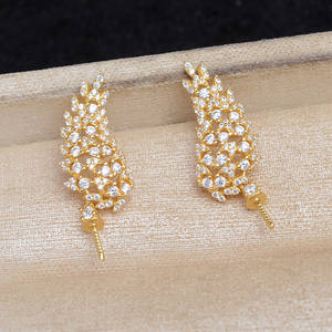 Support de boucles d'oreilles en argent S925 avec zircon vert et pompon, accessoire de bijouterie DIY pour perles, support vide 8-12mm, catégorie - Apprêts de bijouterie, modèle - Product Image 2