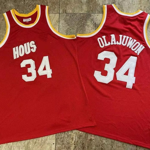 Vente en gros pas cher <span class=keywords><strong>de</strong></span> fusées # <span class=keywords><strong>Maillot</strong></span> <span class=keywords><strong>de</strong></span> <span class=keywords><strong>basket</strong></span>-ball Olajuwon 34, maille respirante en polyester, séchage rapide, imprimé - Product Image 1