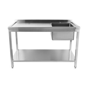 Table de préparation commerciale en acier inoxydable avec évier intégré et égouttoir |   Plan de travail de cuisine à 2 niveaux - Product Image 1