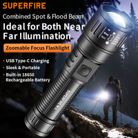 Lampe torche LED compacte SUPERFIRE X1 avec zoom, rechargeable par USB, lampe de poche ABS SOS 230M pour le camping et les situations d'urgence à domicile