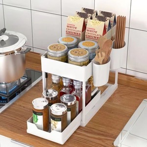 Organisateur de placard coulissant à 2 niveaux, étagère de rangement <span class=keywords><strong>sous</strong></span> évier pour salle de bain et cuisine avec crochets - Product Image 3