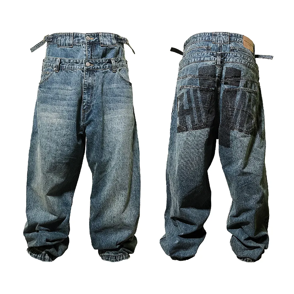 Chất Lượng Cao Tùy Chỉnh Denim Baggy Jeans Baggy Vận Chuyển Hàng Hóa Punk Phong Cách Chân Rộng Bạn Trai Thời Trang Phố Quần In Jeans Quần Cho Nam Giới