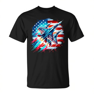 T-shirt patriotique Usa Jets avec drapeau américain du 4 juillet, unisexe, à manches courtes, col rond, impression numérique - Product Image 2