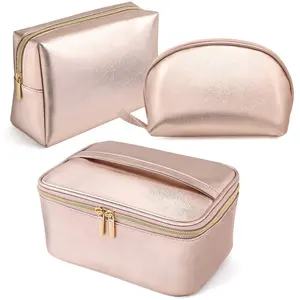 Custom Cosmetische Tas Set Grote Make-Up Tas Organizer Waterdichte Toilettas Tassen Voor Vrouwen En Meisjes (Rose Goud)