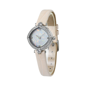 Montre-bracelet vintage pour femme avec cadran opale, lunette sertie de diamants, verre saphir, étanche 50M, bracelet en cuir véritable, montre à quartz pour femme - Product Image 1
