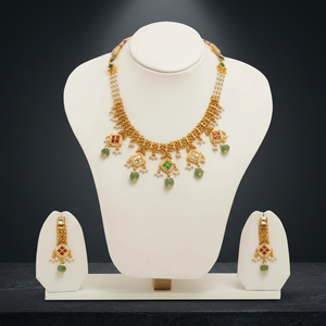 Motif Red Green Stones Indian <b>Bridal</b> Wedding Ethnic <b>Jewelry</b> <b>Set</b> Elegant Gold Kundan Necklace <b>Set</b> with Pearl Chain Square - Product Image 1