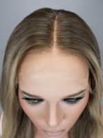 Peluca Judía Sin Pegamento con Nudos Individuales, Peluca con Encaje HD, Balayage Rubio Ombre, Larga y Ondulada, de Cabello Humano Virgen Natural para Mujeres Judías