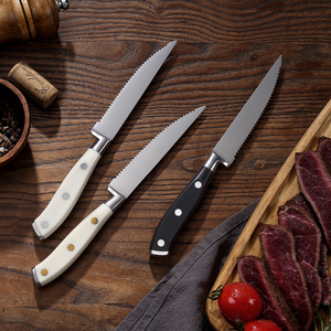 Meilleures ventes Ensemble de couteaux <span class=keywords><strong>à</strong></span> <span class=keywords><strong>steak</strong></span> en acier inoxydable de qualité supérieure de 4.5 pouces Couteaux de cuisine modernes en métal <span class=keywords><strong>à</strong></span> bord dentelé avec ABS Cuisson de la viande - Product Image 1