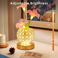 Lámpara de Mesa Glory Flower con Base de Cristal, 3 Colores, Luz Nocturna LED Regulable sin Escalonamientos, Recargable Tipo C, Control Táctil, Lámpara de Noche