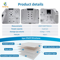 Baignoires à remous extérieures, hydrothérapie, baignoire intelligente autoportante, baignoire en acrylique, 60 jets, jacuzzi, spa avec 19 lumières LED colorées
