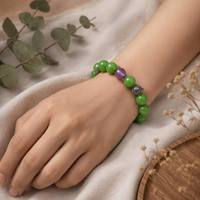 Gelang Meditasi Yoga Motif Bunga Hijau Diameter 16mm Bulat Berbahan Kaca Liuli Buatan Tangan Grosir untuk Hadiah Wanita