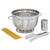 Juego de utensilios de cocina de acero inoxidable de 3 piezas con mango cómodo incluye colador espagueti Tong rallador de queso plateado
