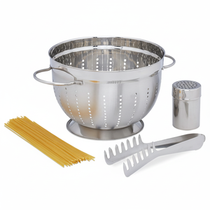 Juego de utensilios de cocina de acero inoxidable de 3 piezas con mango cómodo incluye colador espagueti Tong rallador de queso plateado - Product Image 1