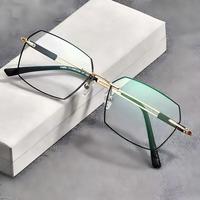 Lunettes sans monture à bords taillés en diamant, anti-lumière bleue, vente en gros, verres carrés transparents, lunettes de lecture