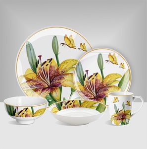 Juego de vajilla de <span class=keywords><strong>porcelana</strong></span> de estilo Floral, juego de vajilla de <span class=keywords><strong>porcelana</strong></span> de estilo inglés con <span class=keywords><strong>platos</strong></span> blancos, 12 Uds./16 Uds. - Product Image 3