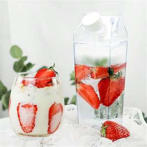 Milk Carton <b>Water</b> <b>Bottle</b> Clear Square Milk <b>Bottles</b> <b>Plastic</b> Leakproof Cup Sports Travel Camping Activities(500Ml) - Product Image 2