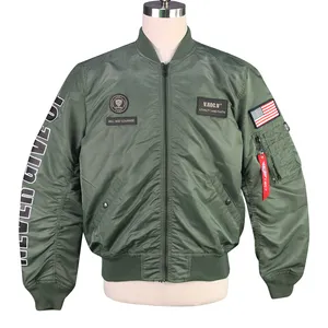 定制标志来样定做尼龙绗缝衬里防风防水绿色缎子定制冬季男士轰炸机夹克