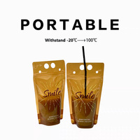 Portable OEM Impression Multi-Taille Zipper Transparent Stand up Pouch Café Boisson Jus Boisson Sac D'emballage Avec Pailles Et Trou