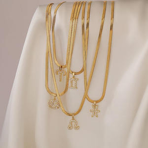 Venta al por mayor plana serpiente <span class=keywords><strong>hueso</strong></span> cadena collar astrología constelación horóscopo colgante 12 signo del zodiaco colgante collares - Product Image 3