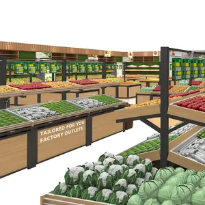Pristine Fruit Stand Grocery Wooden Design Echo Mart Smart Display Shopping Vegetable Shelf With Water Mist - Product Image 1