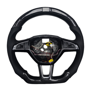 Volant de direction en cuir perforé en fibre de carbone avec LED pour Skoda Octavia, vente directe en gros - Product Image 1