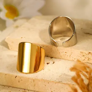 Anel robusto de aço inoxidável 316L de alta qualidade, joia fina, banhado a ouro 14K, anel geométrico para dedo, para mulheres e homens