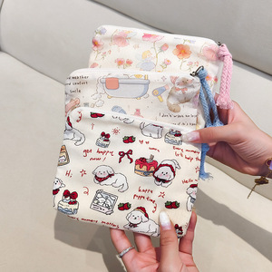 Sac ouvert en toile à motif de dessin animé mignon, organisateur portable pour l'extérieur, pochette de rangement pour rouge à lèvres et maquillage, et rangement pour serviettes hygiéniques et articles divers pour femmes - Product Image 3