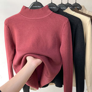 Suéter de cuello alto informal de otoño para mujer, prendas de punto de terciopelo cálidas para invierno, jerséis con forro polar grueso, Top - Product Image 6