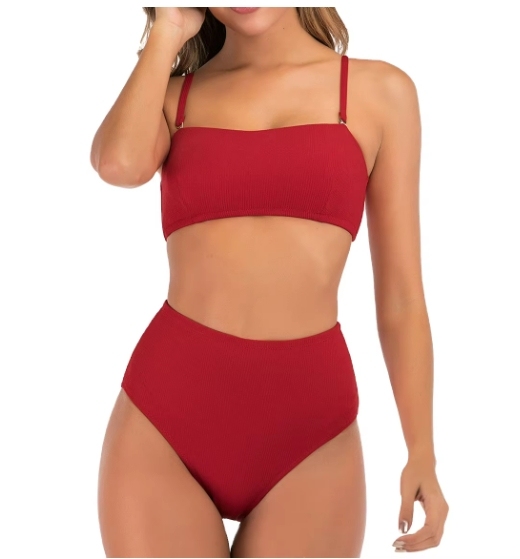 Women's Strapless Bandeau Bikini Set High Cut Ribbed 2-Piece Swimsuit Quick Dry Print Pattern Available Transparent Bikini