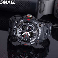 Montre SMAEL 8007 avec grand cadran de 54 mm, double affichage, étanche 30-50 m, bracelet en PU, multicolores, chronomètre, alarme, montre de sport d'extérieur