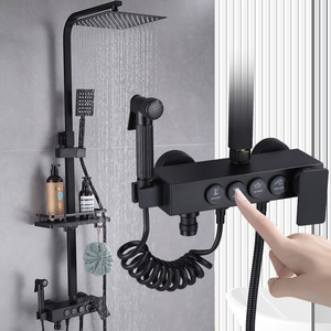 Sistema Doccia Tradizionale Quadrato Nero e Oro, Termostatico Caldo/Freddo, con Rubinetteria <span class=keywords><strong>a</strong></span> Pioggia per Stile Moderno e Lussuoso - Product Image 3