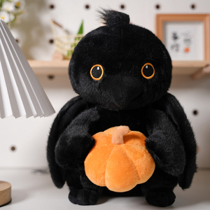 Recién llegado, <span class=keywords><strong>cuervo</strong></span> de <span class=keywords><strong>peluche</strong></span> con calabaza, Animal relleno, regalo de Halloween para el hogar, <span class=keywords><strong>cuervo</strong></span> negro suave, calabaza, Animal de juguete - Product Image 2