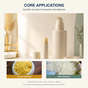 Pastilles de <span class=keywords><strong>cire</strong></span> <span class=keywords><strong>d</strong></span>'<span class=keywords><strong>abeille</strong></span> jaunes et blanches pour la formule cosmétique de baume à lèvres et de lotion – Matière première - Product Image 5