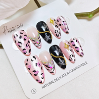 Kuku Palsu Motif Leopard Cat Eye Berhias Rhinestone 10 Buah untuk Dekorasi Kuku Sehari-hari, Pesta, dan Festival