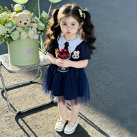 Nouvelle Robe en Tulle à Manches Courtes pour Filles 2026, Robe d'Été Respirante pour Enfants avec Motif Chemise et Cravate pour Tout-Petits et Petites Filles